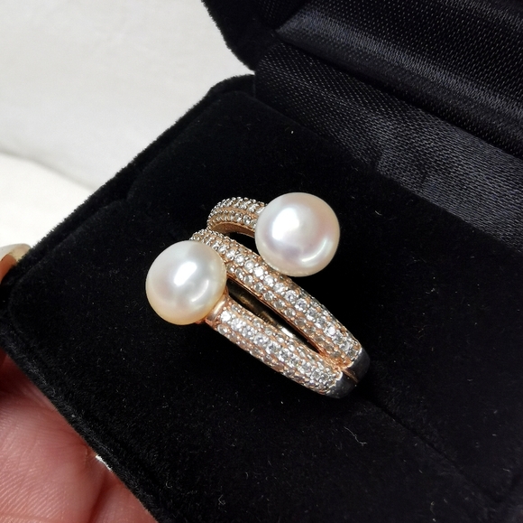 Lucas Lameth sterling ring with freshwater pearls and white sapphires - Picture 2 of 6